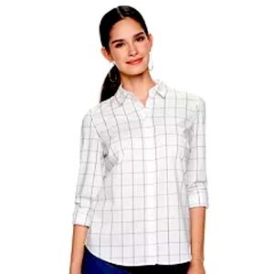 J Crew White Black Checker Print Button Up Shirt